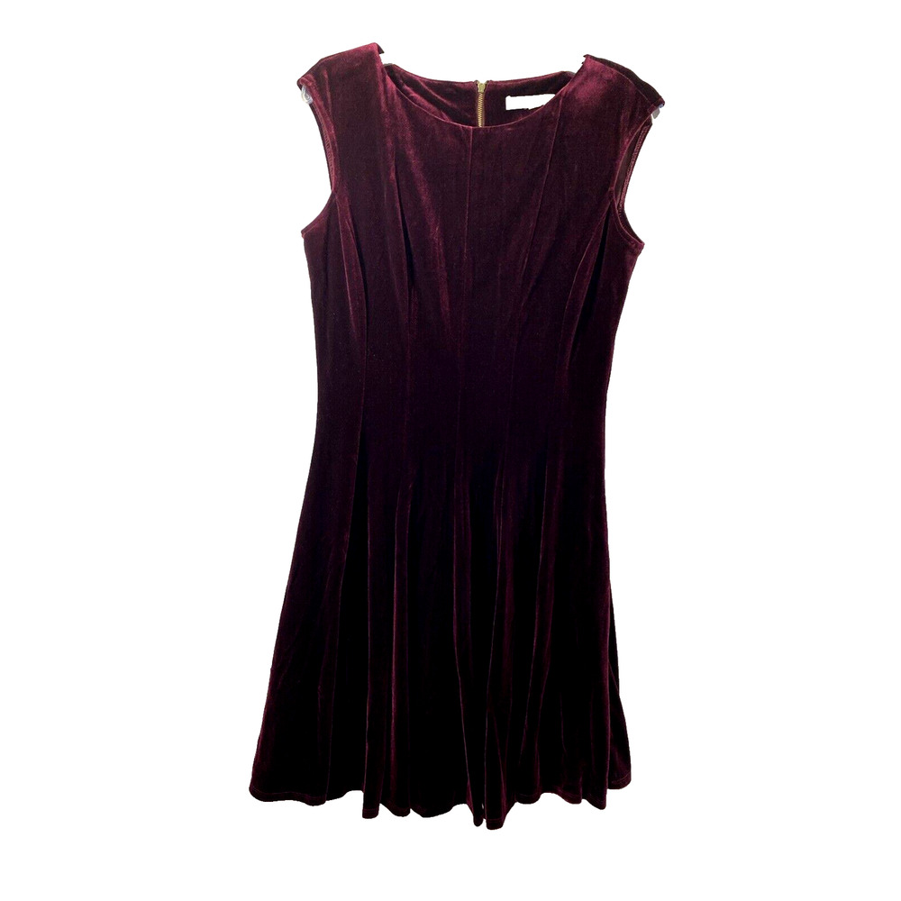 Womens Burgundy Velvet Dress Size 8 Fit Flare Whimsygoth Sleeveless Party Event